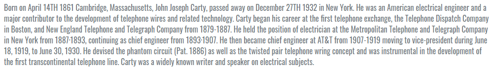 On This Day in Telephone History December 27TH 1932 John Joseph Carty Passed Away