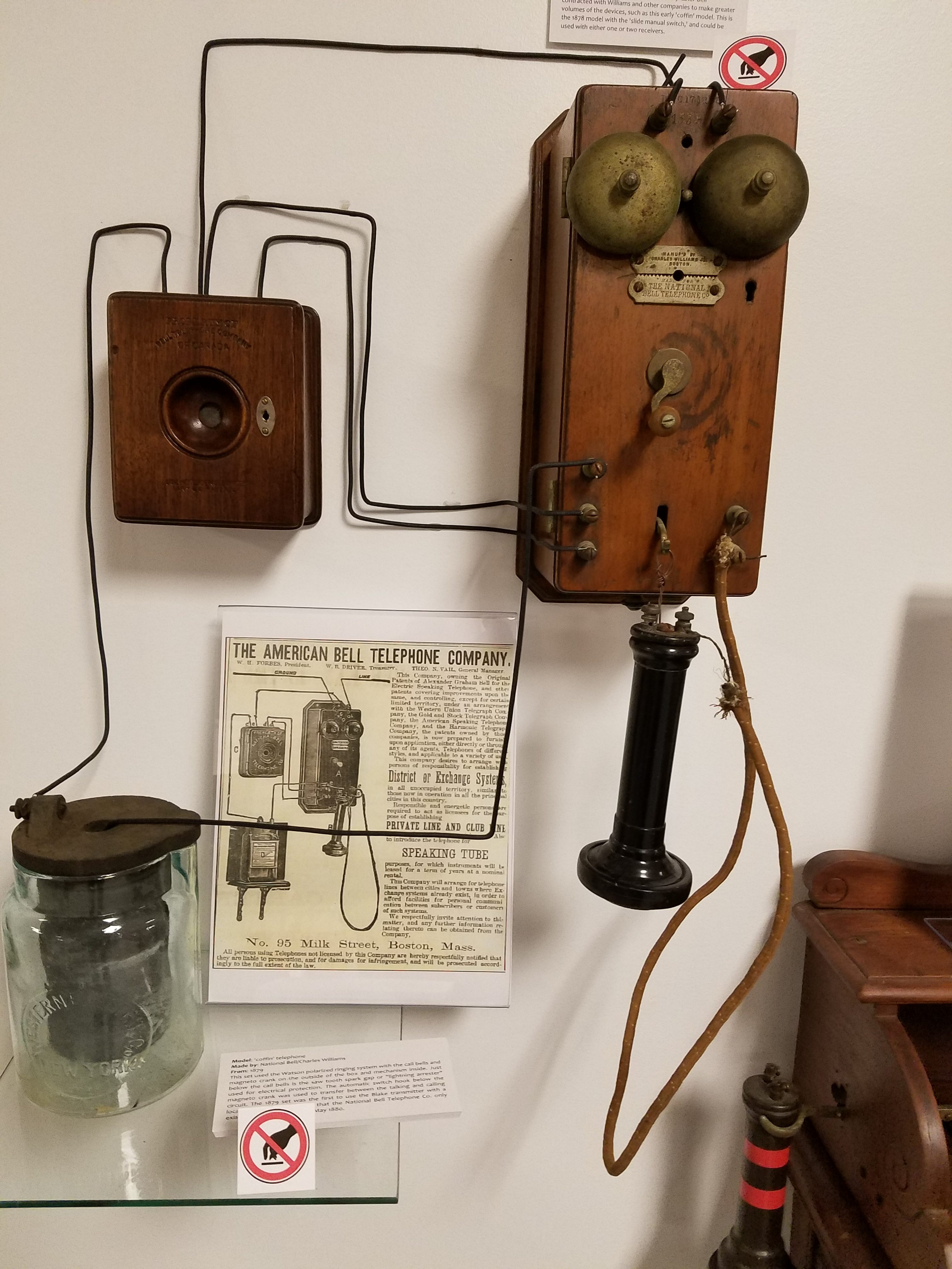Charles Williams Jr. Coffin Phone Exhibit at The Telephone Museum