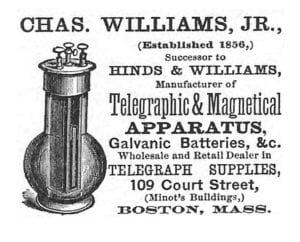 Charles Williams Jr 1873 Boston Directory Ad"