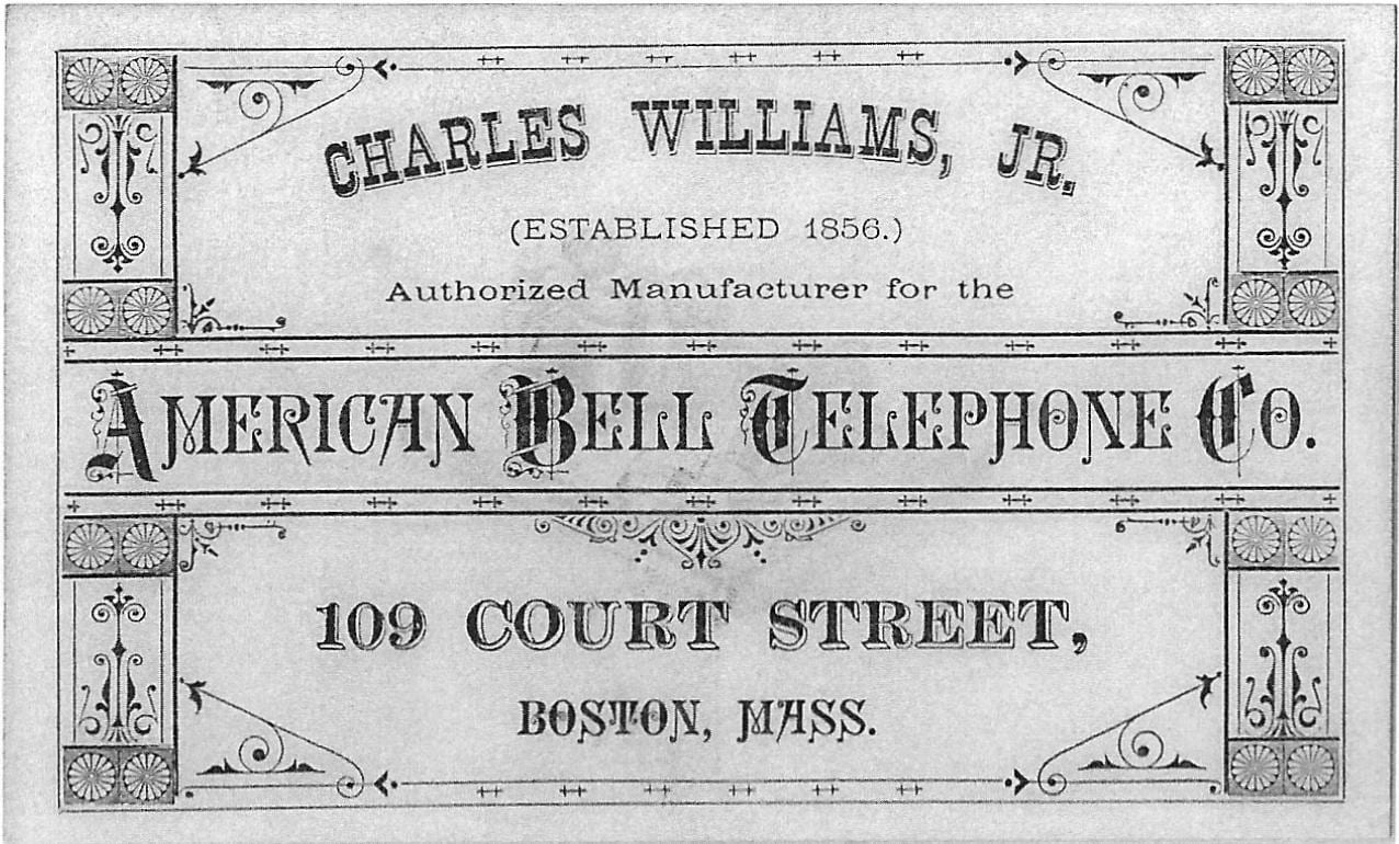 Charles Williams Jr Manufacturer American Bell Telephone Co