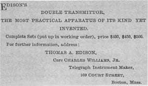Thomas Edison at Charles Williams Jr Shop 109 Court Street Boston MA"