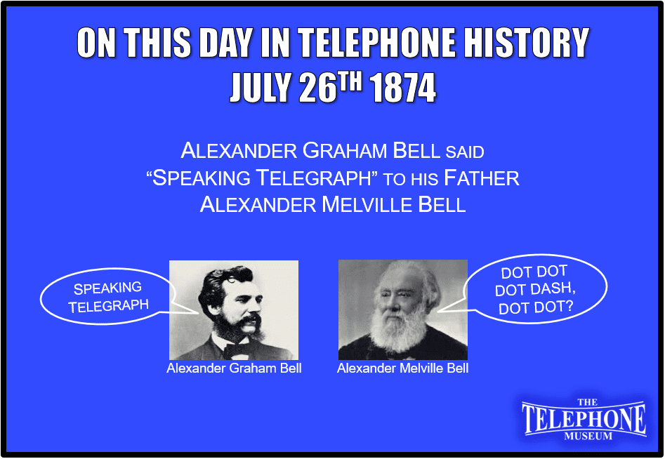 On This Day in Telephone History July 26TH 1874 Alexander Graham Bell voiced his idea for a “Speaking Telegraph“ to his father